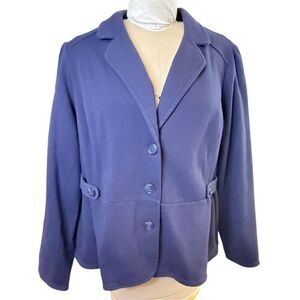 St. John’s Bay Knit Blazer Jacket Navy Blue Plus 2X  Side Belts 3-Button Front